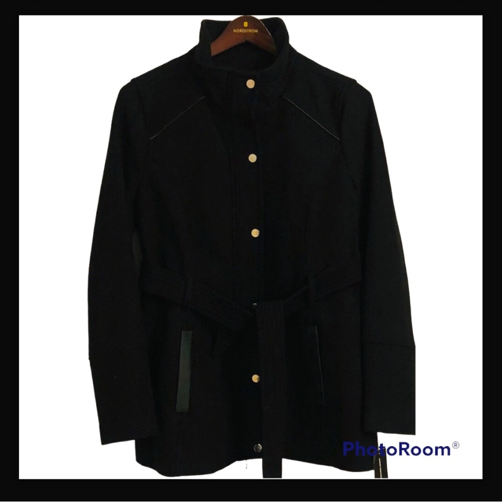 Inc International Concepts Black Women’s Peacoat Wool Blend Belted
